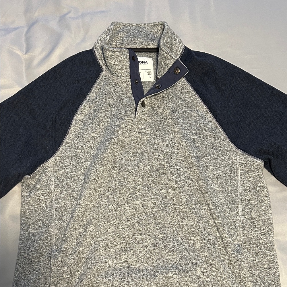 Sonoma Grey and Navy Snap Up Pull Over Fleece Large